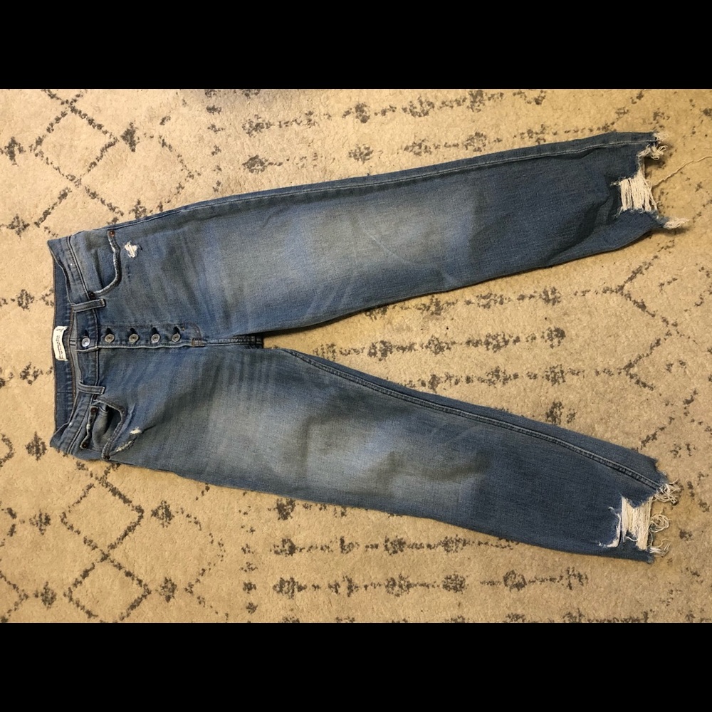 Ultra High Rise Button Up Distressed AF Jeans